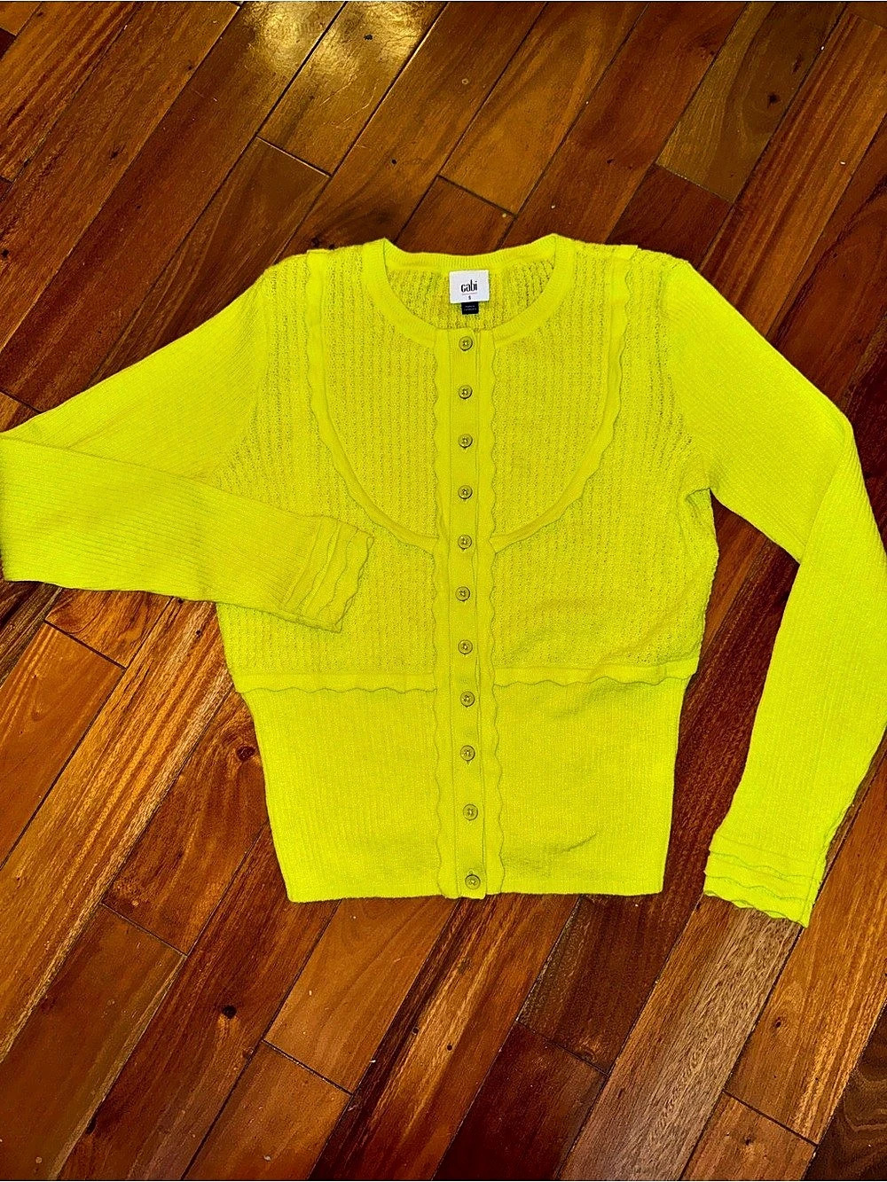 Cabi Lime Knit Button-Front Cardigan Top, Size Medium